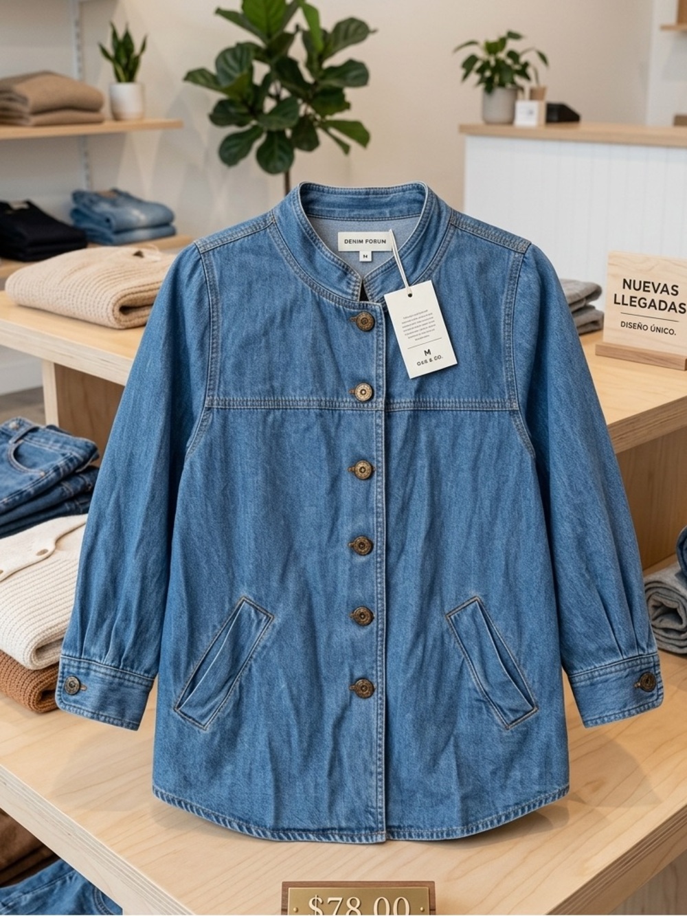 Denim Forum Light Blue Button-Up Collarless Denim Jacket
